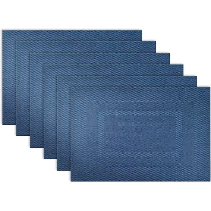 DII Vinyl Tableplacemats for Outdoor Use, Size S/6, Trimmed, Nautical Blue, 6 Pieces