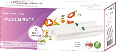 Вакуумний пакувальник Emerio з комплектом аксесуарів: 3м рулон фольги + 5 пакетів (20x30 см), кріплення для рулону, різак, для пакетів до 30 см, 120 Вт