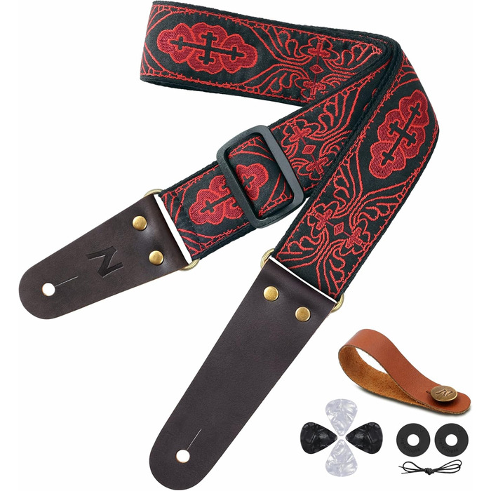 Накладки на гітару Nefelibata: бавовняні ремені з шкіряними кінцями, для бас-гітари, електро- та акустичної гітари, 1 кнопка, 2 замки, 4 прикраси