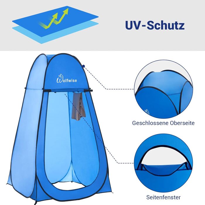 WofWise Portable Pop-Up Shower Toilet Tent - Outdoor Privacy Shelter for Camping, Hiking, Beach & Travel (Blue, XL)