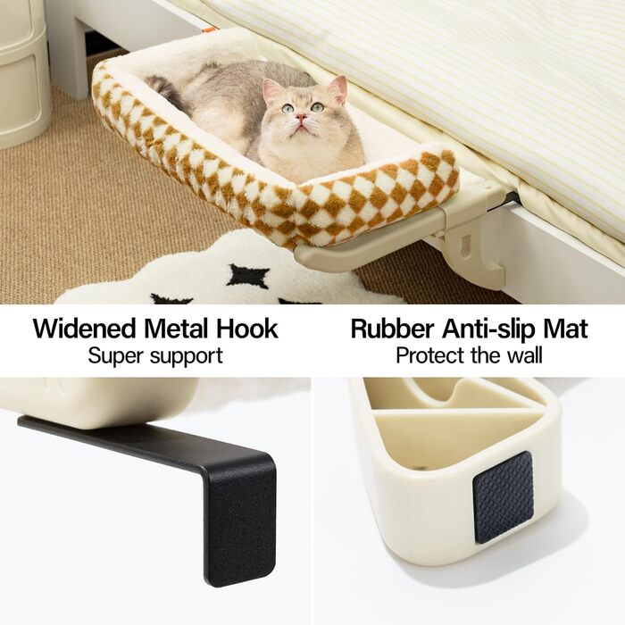 MEWOOFUN Cat Hammock Window Cat Bed Window Sill for Cats - 50x36cm Cat Bed for Radiator Cat Hammock with Soft Bed, Removable Suction Cup Free, Holds 18kg (Brown L - with Bed)