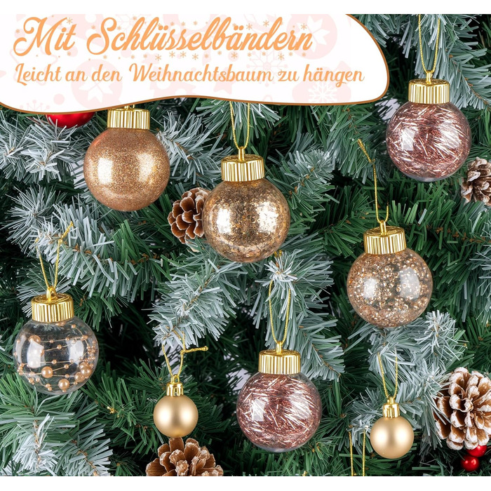 40 шт. прозорих новорічних кулі з кришкою, 6 см, 5 дизайнів всередині, пластикові кулі для ялинки, вікна, декор інтер'єру та екстер'єру (Рожевий)