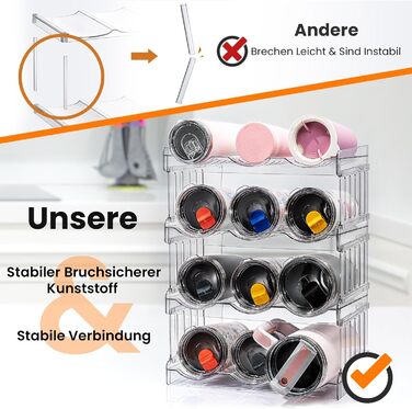 Gracenal Stackable Bottle Rack, Bottle Holder for Kitchen Cabinet, Bottle Organizer, Refrigerator Beverage Organizer, 4 Layers Stanley Cup Accessories for 1.2L Bottles