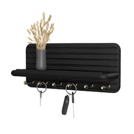 Дерев'яне ключниця з полицею та 6 гачками, ключниця на стіну для прихожей, кухні (чорний)