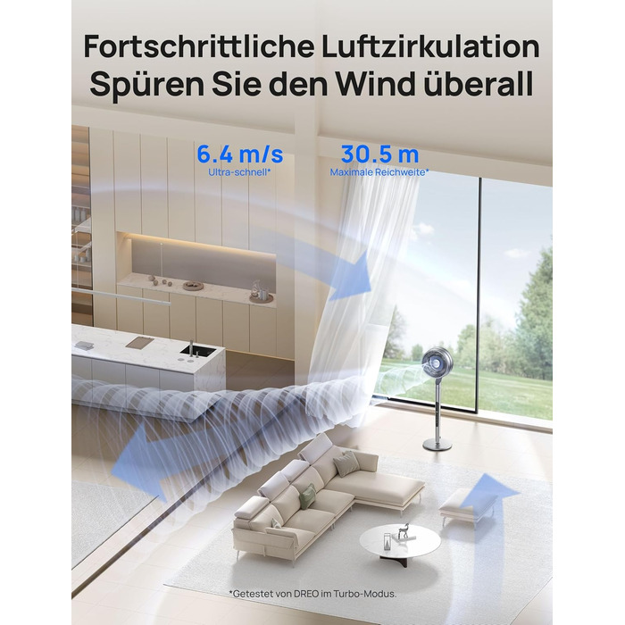 Вентилятор Dreo з інтелектуальним керуванням, висота 101,6–111,8 см, тихий DC вентилятор для спальні, кут огляду 120°+85°, повітряний потік 30,5 м, срібний