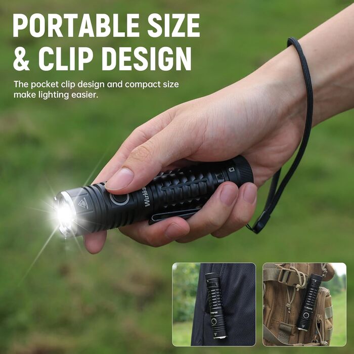 Wurkkos TS22 LED ліхтарик XHP70.3, 4800 люмен, водонепроникний тактичний ліхтарик з 6 режимами, CRI90, 5000K (зелений)