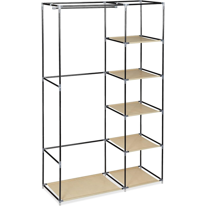 Relaxdays Fabric Wardrobe with Clothes Rail & 5 Compartments, HBT: 174 x 107 x 42.5 cm, Sturdy Folding Wardrobe with Cover, Beige