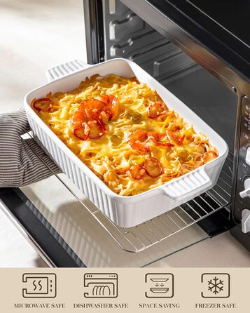 Керамічна форма для запікання MALACASA Bake.Bake 39,6 см, 4,2 л, біла, для лазаньї, тірамісу, запіканок, прямокутна, на 4-6 осіб