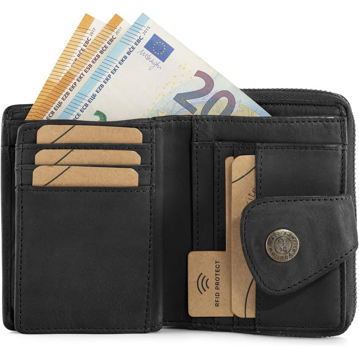 Жіночий шкіряний гаманець Cas8 Mabel, RFID-захист, компактний, середній розмір, багато відділень для карт, графітовий колір