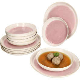 MamboCat Tafelservice Paris: 12 предметів, кремово-рожевий, керамічний посуд для 6 осіб (6 тарілок суп 400мл + 6 тарілок для їжі)