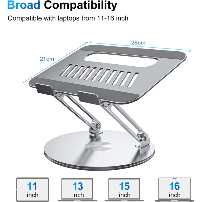 Підставка для ноутбука регульована по висоті, складана, ергономічна з вентиляцією та 360° поворотом, вертикальна, сумісна з MacBook, Dell, HP, 11-16'