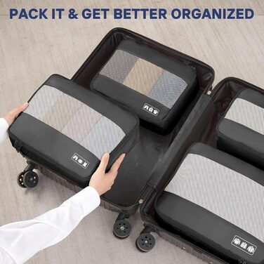 Органайзер для валізи MURISE, 8 шт. - Packing Cubes для подорожей, сумки-органайзери для валізи, з мішечком для взуття та косметички, система організації, Travel Essentials, чорний