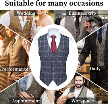 Жилет чоловічий HISDERN в клітинку, класичний, з бавовни, для весілля, в стилі 'Hahnentritt', під костюм (XXL, темно-синій)