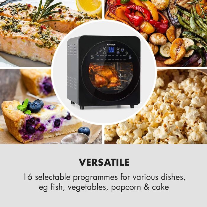 Klarstein AeroVital easy touch Hot Air Fryer - 1700 W Hot Air Fryer, Air Fryer with XXL Volume: 14 Liters, 16 Programs, Cool touch housing, 60 min Timer, 8 h Drying Function, metallic
