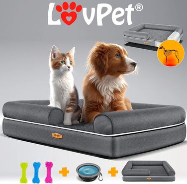 Orthopedic Dog Bed, Dog Cushion, Dog Basket Relax, Incl. Bowl + 3X Chew Bones, Dog Sofa for Small, Medium & Large Dogs, Removable and Washable Cover, 91x71x22cm Anthracite