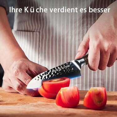 Професійний ніж Santoku Kitory 14 см для суші та кухні з молотильною гострою лезою з вуглецевої нержавіючої сталі та бамбуковою ручкою, у подарунковій коробці