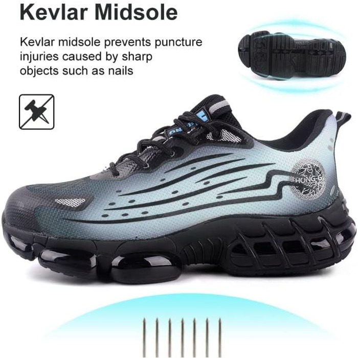 Зручні робочі черевики AIMAYEE з металевим підноском: легкі, дихаючі, з кевларовою вставкою (Сірий, 40 EU)