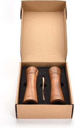 figg Salt and Pepper Grinder Wood Large (20 cm) - Set - Spice Grinder with Ceramic Grinder including Wooden Spoon and Wooden Coaster - Suitable as Pepper and Salt Grinder