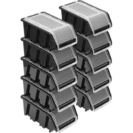 Stackable Boxes Set – Stackable Box with Lid 155x100x70 mm – Transparent Storage Box, (10x, Black)