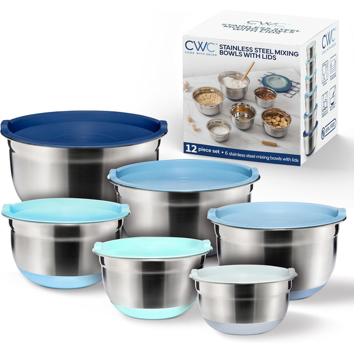 Набір місок для змішування Cook With Color з нержавіючої сталі та мірних склянок, 11-piece (Синій)