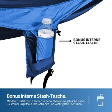 Гамак для відпочинку на відкритому повітрі на 2 особи | 300 кг | Гамак-сітка з комплектом кріплення | Ніylon, для кемпінгу та подорожей | 290x170 см (темно-синій)