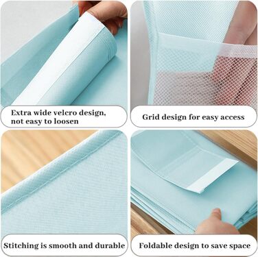 Настінна полиця-органайзер для шафи, 4 відділення, 12 кишень, для спальні, сімейного гардеробу, складана, універсальна, 30 x 22.5 x 80 см (Блакитна, 2 яруси)