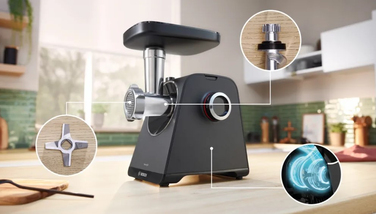 М'ясорубка Bosch MFWS440B: 3 диски, 4 тертки та насадка-наштовхувач