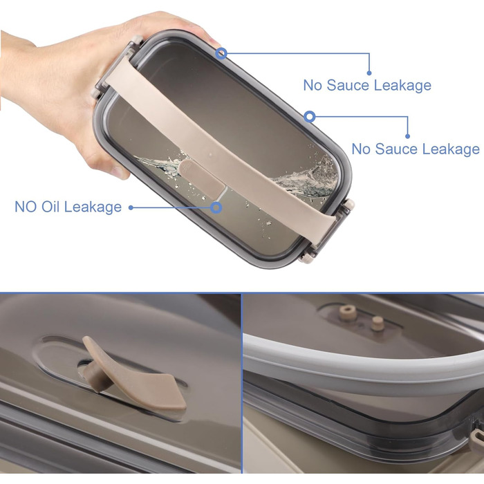 Ланчбокс Brotdose 3-х ярусний на 2200 мл з посудом, для дорослих, без BPA, підходить для мікрохвильової печі, бежевий