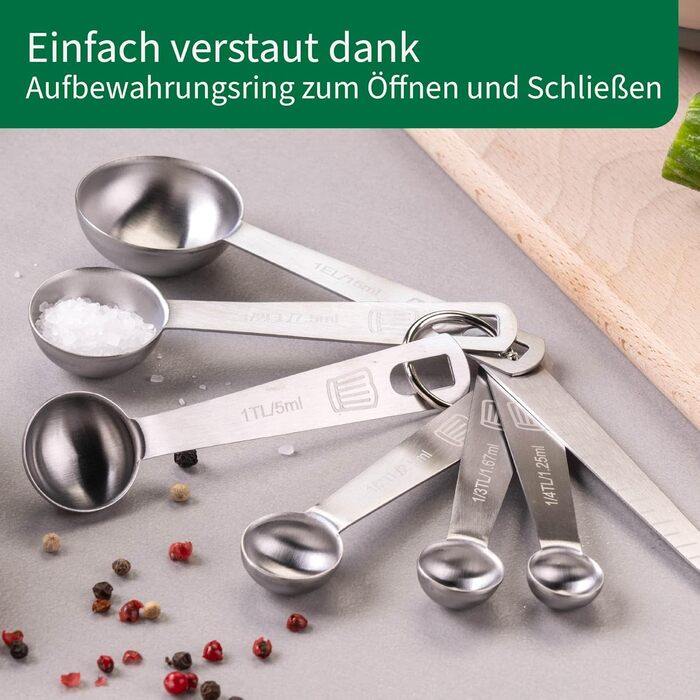 Набір мірних ложок Fackelmann Premium з нержавіючої сталі, 7 шт., гравійовані розміри, для спецій та рідин, придатні для миття в посудомийній машині