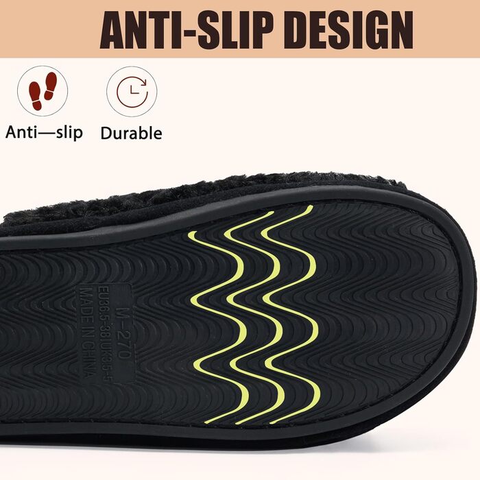 Тапочки зимові для дому та вулиці з меморі-піною, чорні (36.5/38 EU)