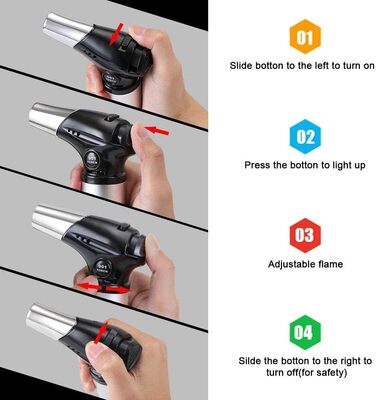 Газовий пальник Flintronic для крем-брюле, приготування їжі та барбекю, з 3-ма соплами, 2 щітками, блокуванням безпеки (Butan в комплекті не входить), сріблястий (#3 901-чорний)