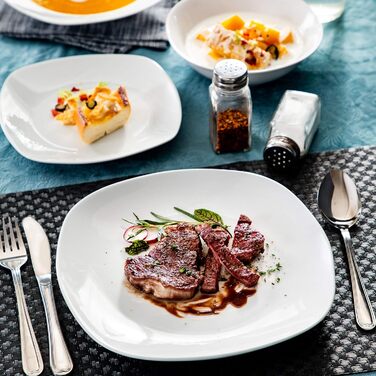 MALACASA Комплект посуду на 12 осіб, серія Elisa, 48 предметів: тарілки супові, десертні, обідні та миски, порцеляновий сервіз, світло-сірий колір