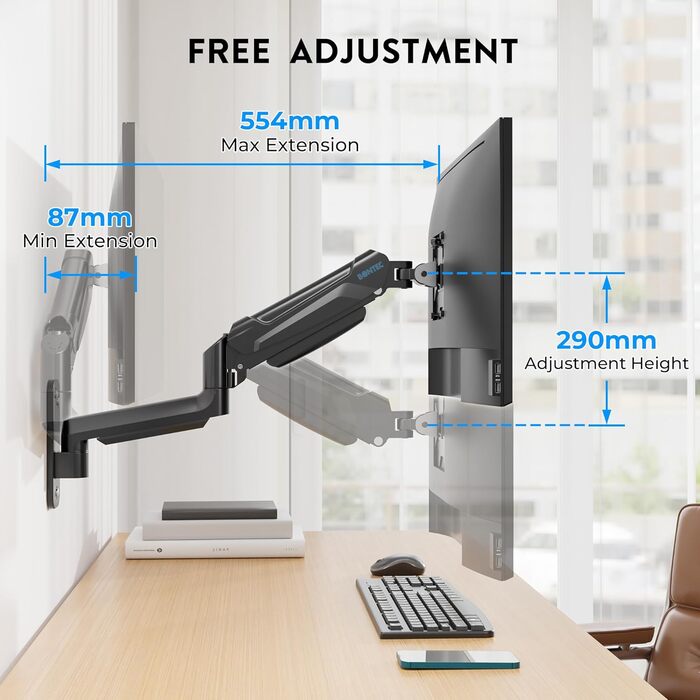 Кріплення для монітора BONTEC, 13-42 дюйми, до 9 кг, VESA 200x200, регульоване, настінне