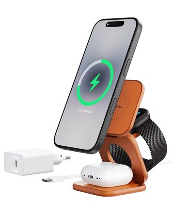 Бездротова зарядна станція KU XIU X40 Turbo Qi2.2 25W 3-в-1 для iPhone 17/16/15/14/13/12, Apple Watch та AirPods, алюмінієва, з адаптером GaN 45W (Космічний Помаранчевий)