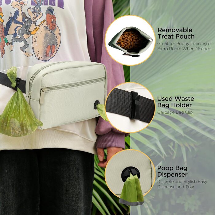 Сумка для собак з карабіном, сумка для дресирування цуценят з відділенням для ласощів та контейнером для відходів, зручна сумка для перенесення їжі та приналежностей для тварин з регульованим поясом (HoneyDew)