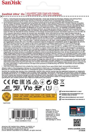 Карта пам'яті SanDisk Ultra Go microSDXC 1 TB UHS-I Class 10 U1 A1 з адаптером для смартфонів та планшетів, до 150 МБ/с