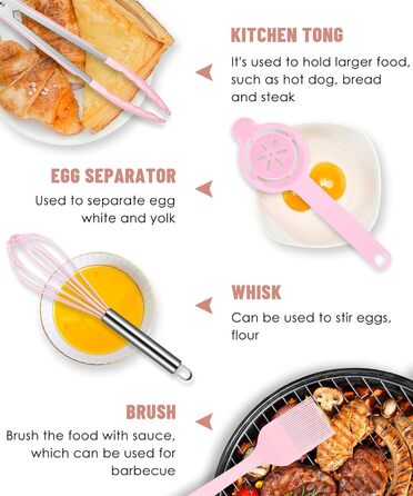 Набір кухонних аксесуарів з силікону, 12 шт., BPA-free, для антипригарного посуду, зелений (рожевий)