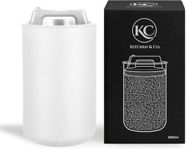 Контейнер для кави KC Kitchen & Co. на 1 кг, нержавіюча сталь, вакуумний клапан, 2800 мл, матовий білий