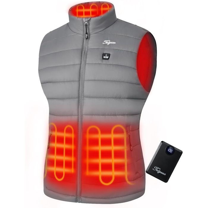 Гріюча жилетка для жінок Telguua з акумулятором 5V 12000mAh, USB-C, 4 зони нагріву, 3 режими температури, для активного відпочинку, біла (XXL, сірий)