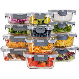 Набір контейнерів для їжі Igluu Meal Prep (12 шт.) – 1050 мл, Borosilikatglas, BPA-free, мікрохвильовка, духовка, морозильник, посудомийна машина, витікання