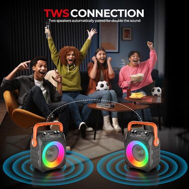 Караоке система Ankuka з 2 мікрофонами для дорослих та дітей, Bluetooth, портативна PA-система, підтримка TV/TWS/FM/AUX/USB/TF/Rec, для вечірок та свят (Помаранчевий)