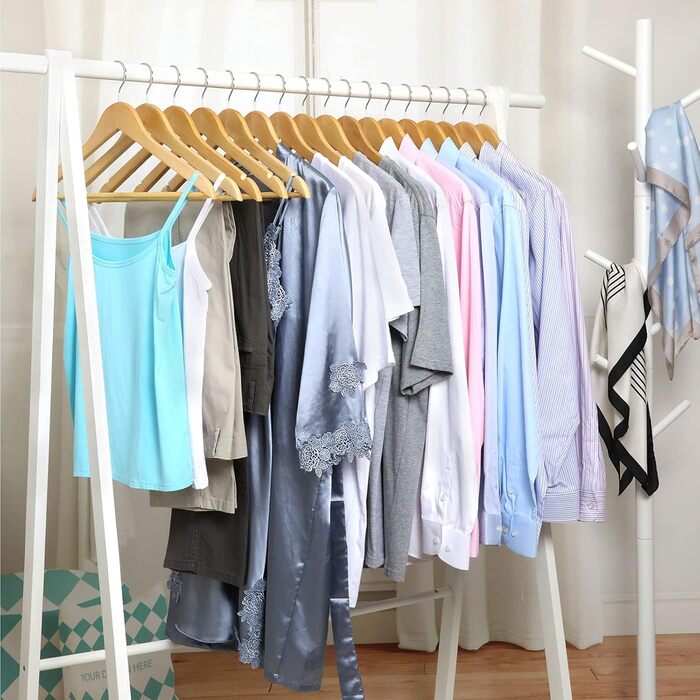 Дерев'яні вішалки для одягу з виступами для спідниць та штанів, 360° обертання, 20 шт. (білий)