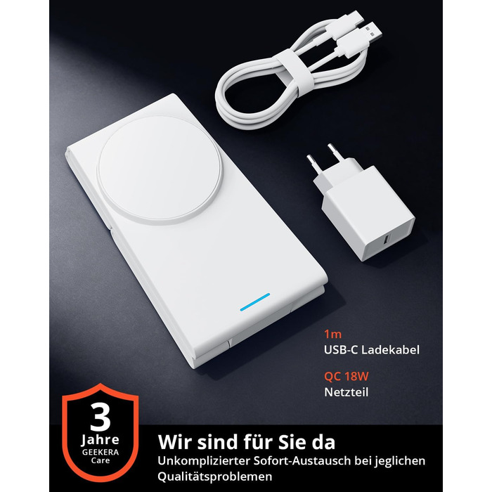 Зарядний пристрій 3-в-1 GEEKERA MagSafe для Apple Watch, iPhone (12-17) та AirPods, бездротова зарядка, матовий білий