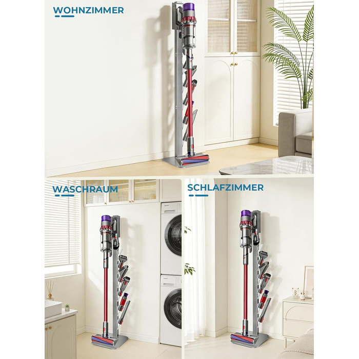 Підставка для пилососа Dyson V16, Gen5, V15, V12, V11, V10, V8, V7, V6 – металева, настільна, з 4 гаками, без свердління, срібляста