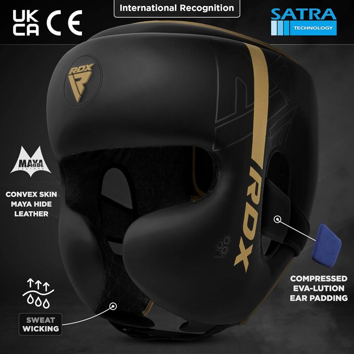 RDX Multi-Impact Headgear for Kickboxing, Combat Sports, MMA Training - Maya Hide Leather Sparring Headguard, Boxing Helmet, Krav Maga, Muay Thai, Karate & Taekwondo