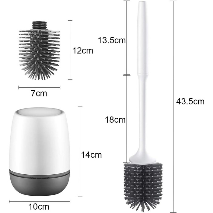 Силіконова щітка для унітазу Klobürste з тримачем, монтаж на стіну/підлогою, швидковисихаючий набір для ванної кімнати – білий (сірий та білий)