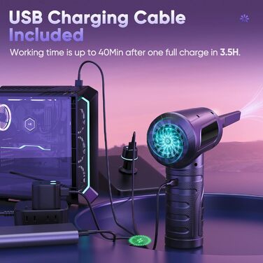 Електричний пилосос для клавіатури Staubgebläse, 3 швидкості, 91000 об/хв, акумулятор 7600mAh, USB зарядка, щітка для чищення, для ПК, ноутбука, авто, дивану, офісної техніки