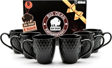 Набір кавових чашок BigDean 6 шт. 400 мл, чорний матовий керамічний посуд - подарунковий набір