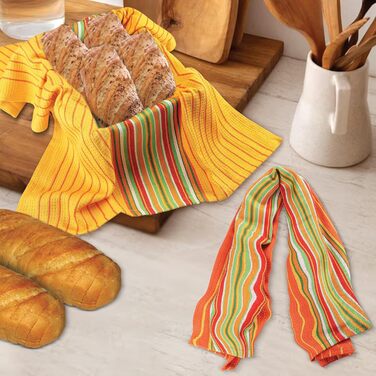 Urban Villa Salsa Striped Kitchen Towels, 100% Cotton, Multicolor, Highly Absorbent, Multi-Purpose Waffle Dish Towels for Cleaning, Soft Towels, 20 x 30 inches, 8 Pack