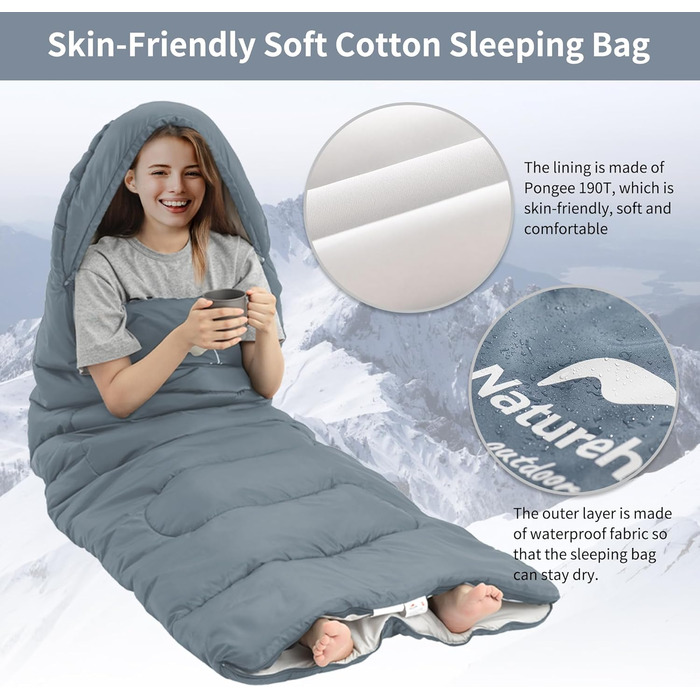 Naturehike Sleeping Bag with Hood - Camping Blanket Sleeping Bag - Lightweight & Comfortable - Ideal for Outdoor Adventures & Travel - Marine Blue (7~11°C)